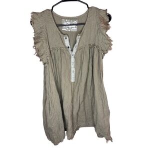 Free People We The Free Striped Raw Hem Tunic Top Green Stripe Women's XS